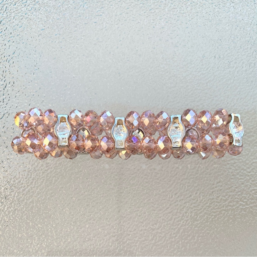Double Strand Sparkly Iridescent Pink Bead Bling Stretch Bracelet - Picture 3 of 4